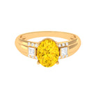 Oval Created Yellow Sapphire Solitaire Engagement Ring with Diamond Lab Created Yellow Sapphire - ( AAAA ) - Quality - Rosec Jewels