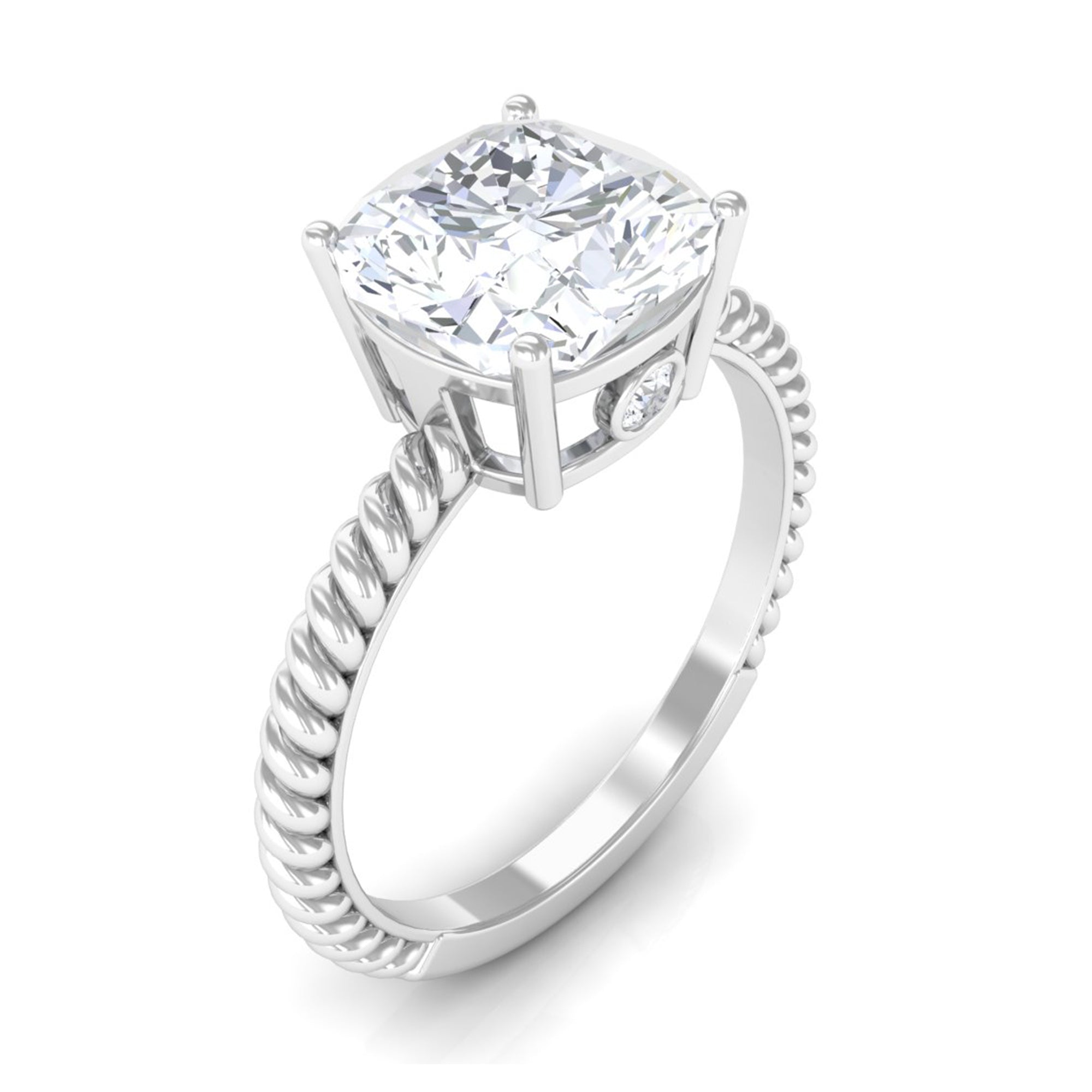 Cushion Cut Cubic Zirconia Solitaire Engagement Ring Zircon - ( AAAA ) - Quality - Rosec Jewels