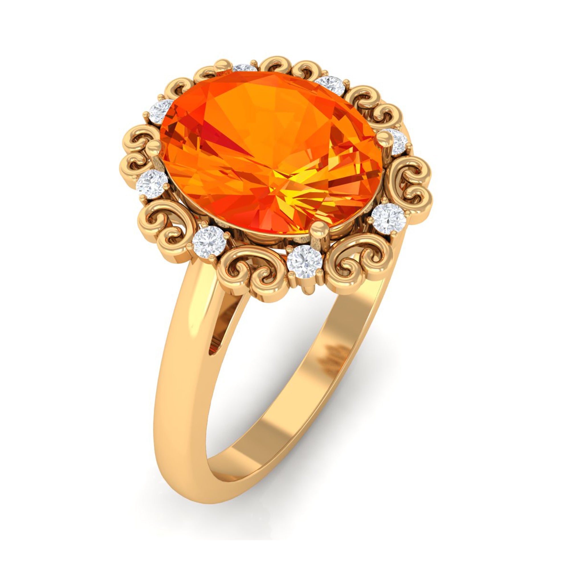 Lab Grown Orange Sapphire Vintage Style Engagement Ring with Diamond Lab Created Orange Sapphire - ( AAAA ) - Quality - Rosec Jewels