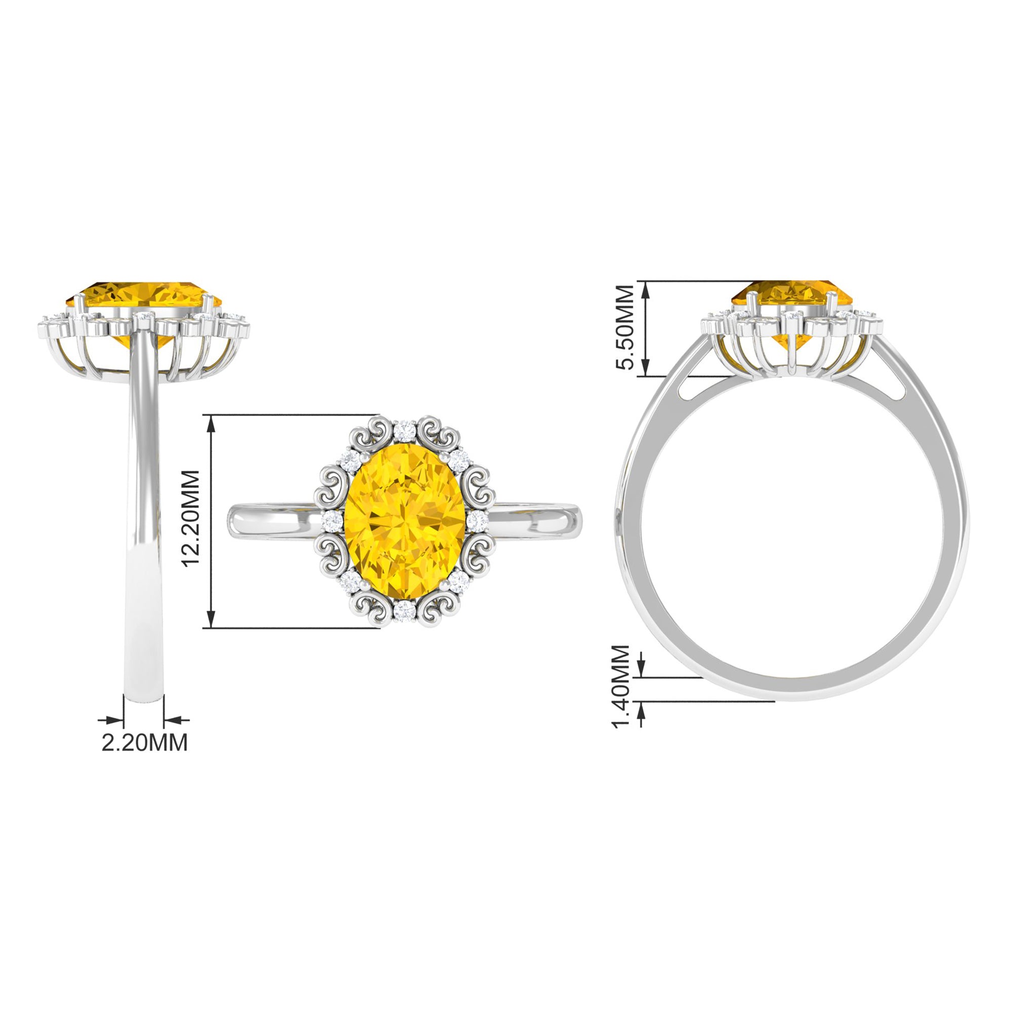 Vintage Inspired Lab Grown Yellow Sapphire Oval Engagement Ring Lab Created Yellow Sapphire - ( AAAA ) - Quality - Rosec Jewels