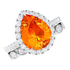 Lab Grown Orange Sapphire Teardrop Engagement Ring Set Lab Created Orange Sapphire - ( AAAA ) - Quality - Rosec Jewels