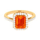 Lab Grown Orange Sapphire Emerald Cut Engagement Ring with Diamond Lab Created Orange Sapphire - ( AAAA ) - Quality - Rosec Jewels