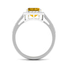 Lab Grown Yellow Sapphire Emerald Cut Engagement Ring with Diamond Lab Created Yellow Sapphire - ( AAAA ) - Quality - Rosec Jewels