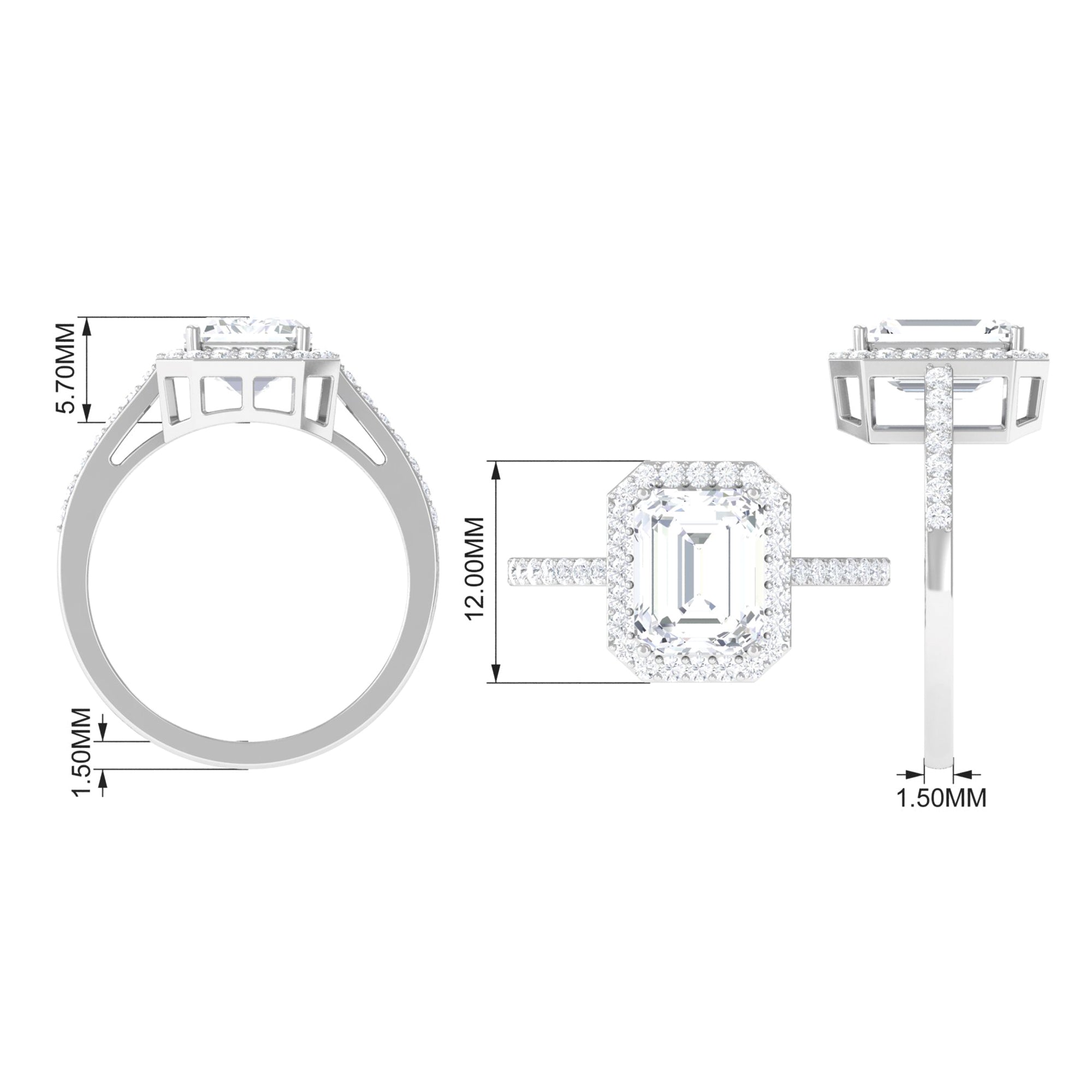 Emerald Cut Cubic Zirconia Statement Engagement Ring Zircon - ( AAAA ) - Quality - Rosec Jewels