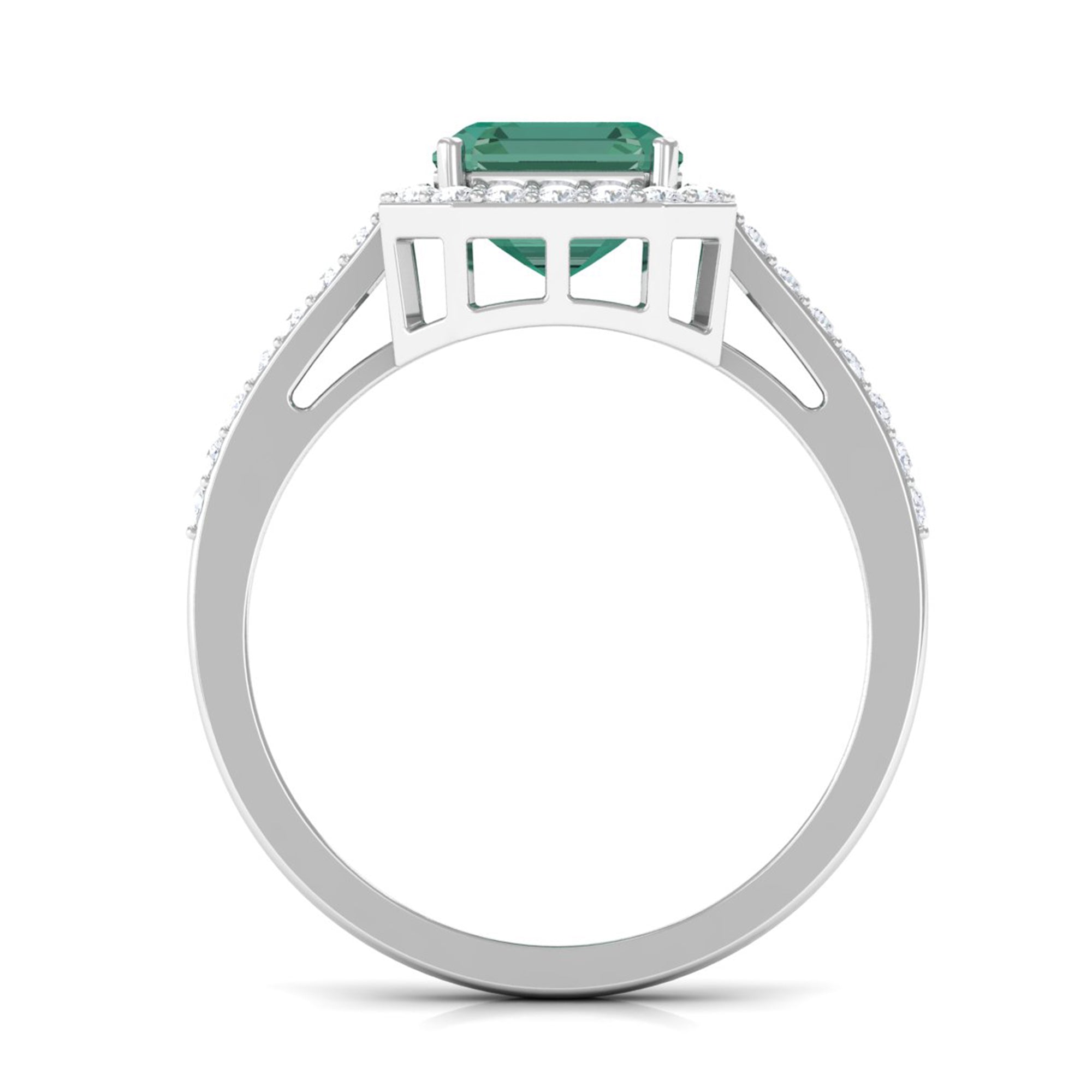 Lab Grown Green Sapphire Emerald Cut Engagement Ring with Moissanite Lab Created Green Sapphire - ( AAAA ) - Quality - Rosec Jewels