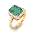 Lab Grown Green Sapphire Emerald Cut Engagement Ring with Moissanite Lab Created Green Sapphire - ( AAAA ) - Quality - Rosec Jewels