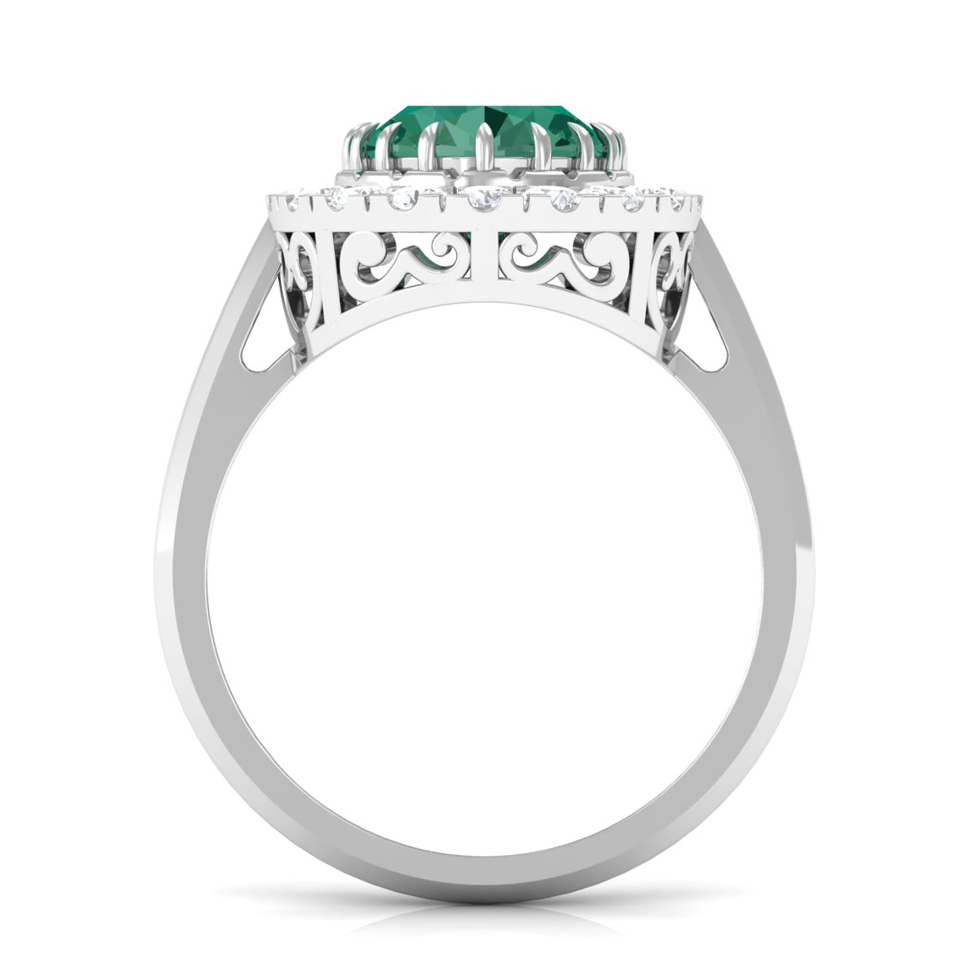 Oval Lab Grown Green Sapphire Engagement Ring with Moissanite Halo Lab Created Green Sapphire - ( AAAA ) - Quality - Rosec Jewels