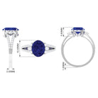 Certified Lab Grown Blue Sapphire Oval Engagement Ring With Moissanite Lab Created Blue Sapphire - ( AAAA ) - Quality - Rosec Jewels