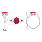 Certified Lab Grown Ruby Oval Engagement Ring With Moissanite Lab Created Ruby - ( AAAA ) - Quality - Rosec Jewels