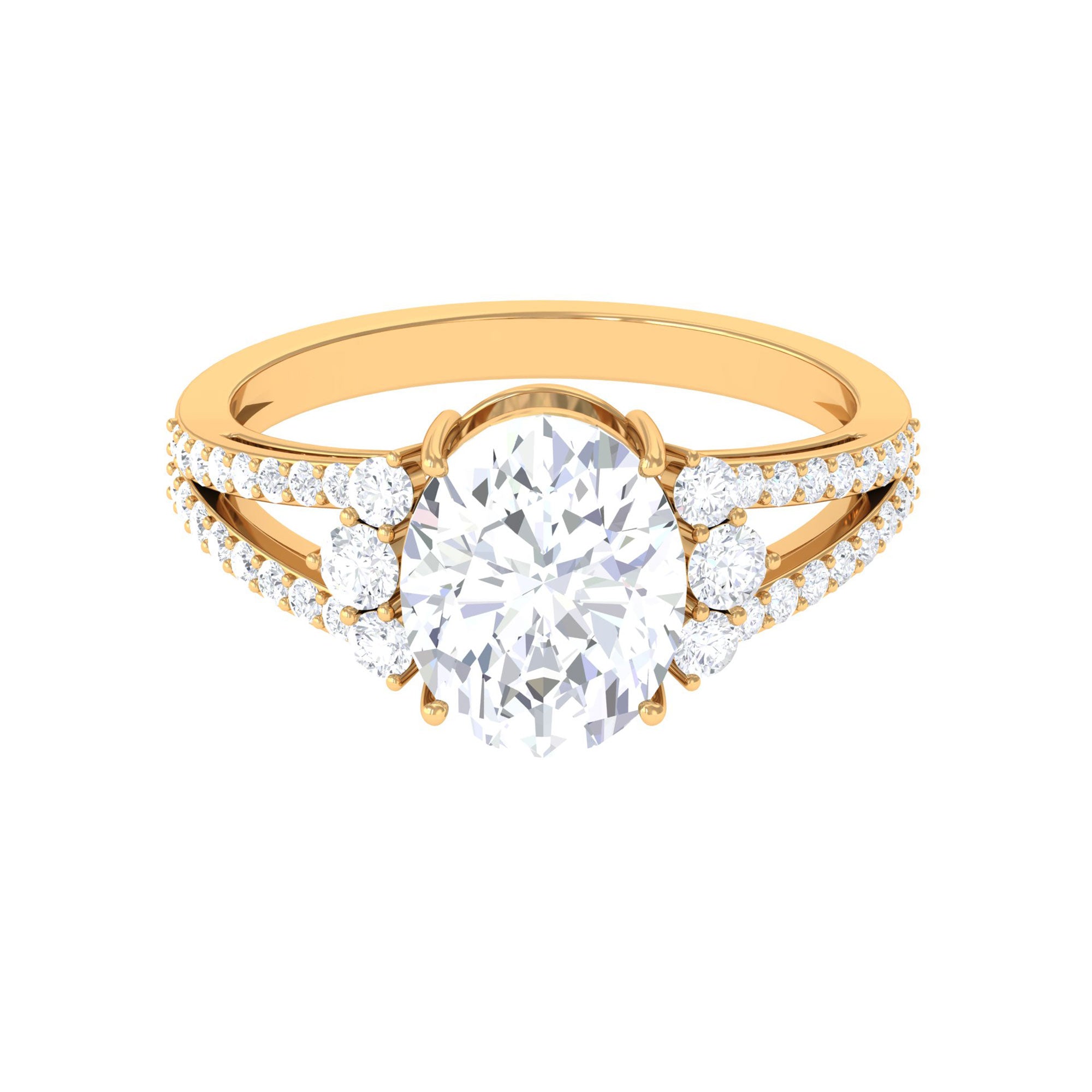 Solitaire Cubic Zirconia Oval Engagement Ring with Side Stones Zircon - ( AAAA ) - Quality - Rosec Jewels