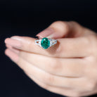 Lab Grown Green Sapphire Oval Engagement Ring with Moissanite Lab Created Green Sapphire - ( AAAA ) - Quality - Rosec Jewels