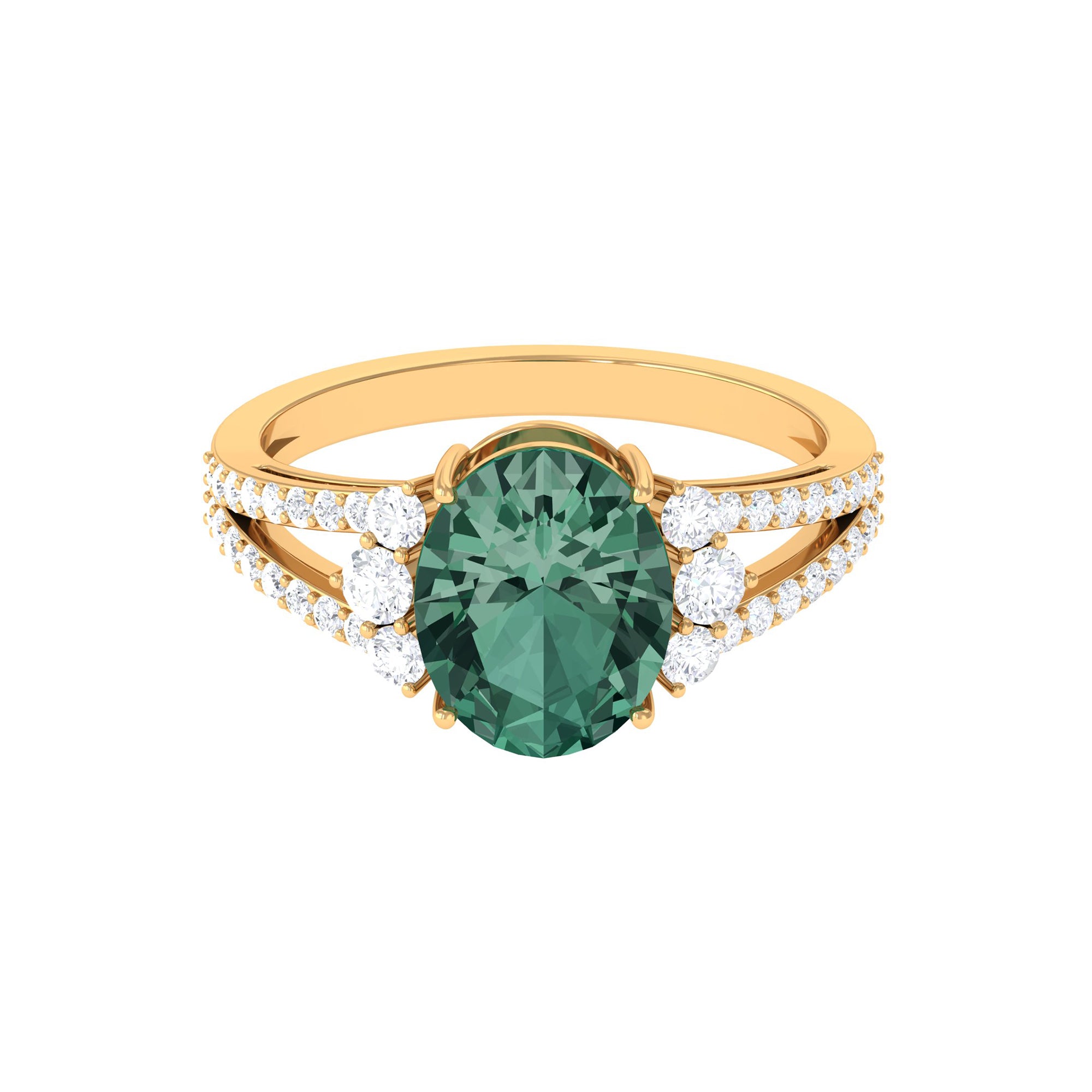 Lab Grown Green Sapphire Oval Engagement Ring with Moissanite Lab Created Green Sapphire - ( AAAA ) - Quality - Rosec Jewels