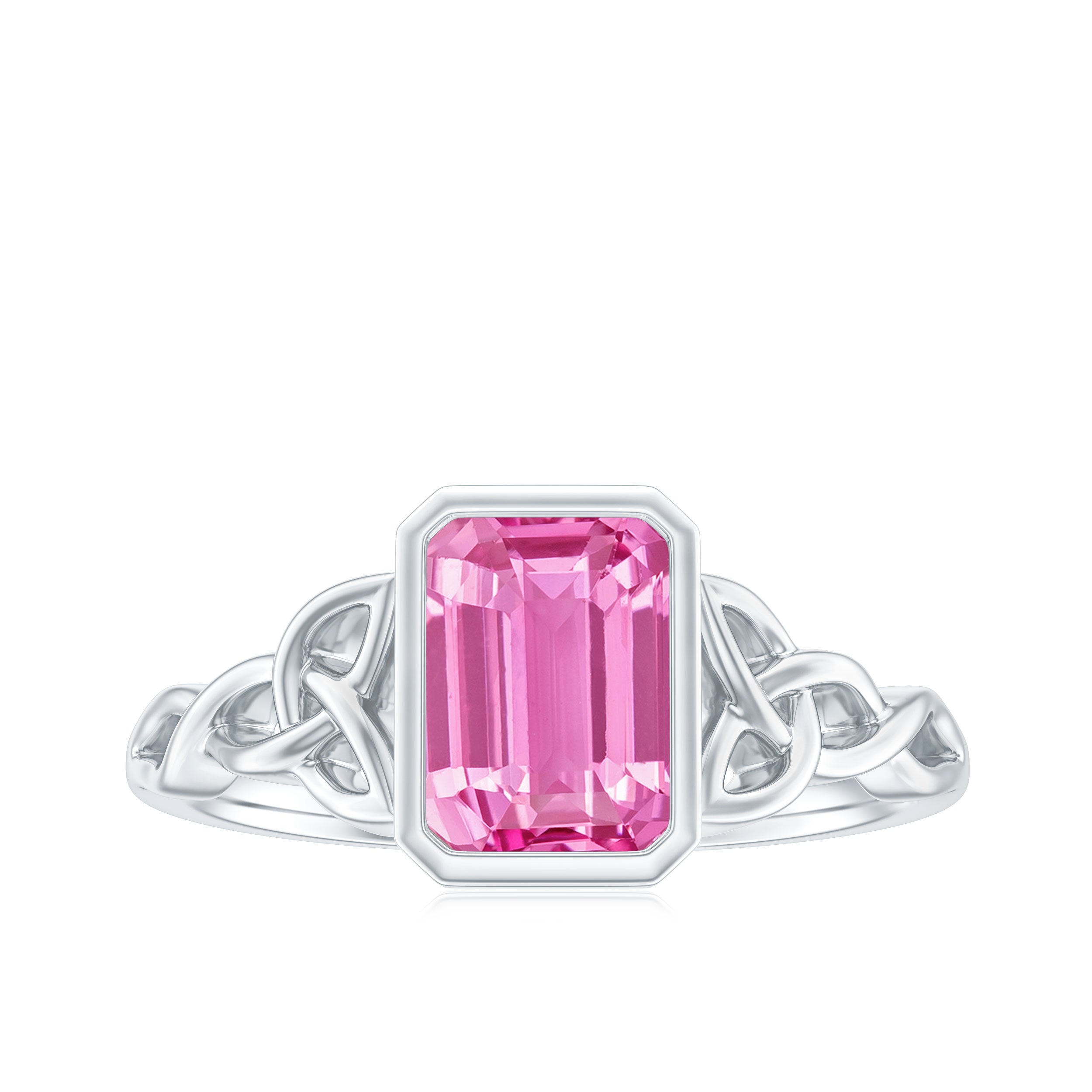 Emerald Cut Created Pink Sapphire Celtic Engagement Ring Lab Created Pink Sapphire - ( AAAA ) - Quality - Rosec Jewels