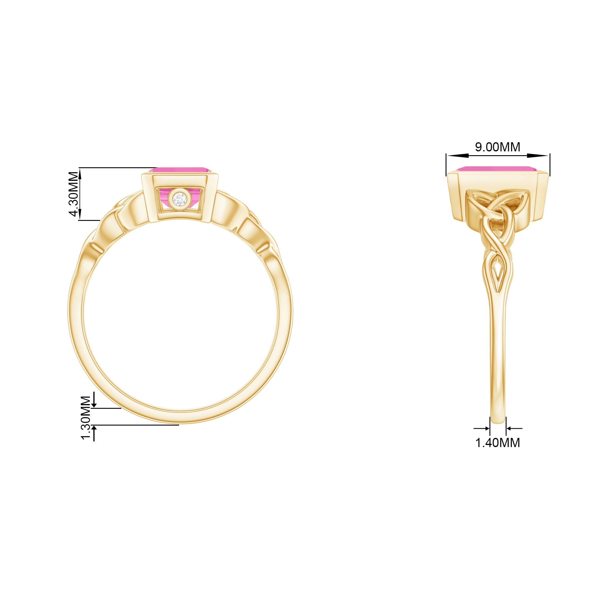 Emerald Cut Created Pink Sapphire Celtic Engagement Ring Lab Created Pink Sapphire - ( AAAA ) - Quality - Rosec Jewels