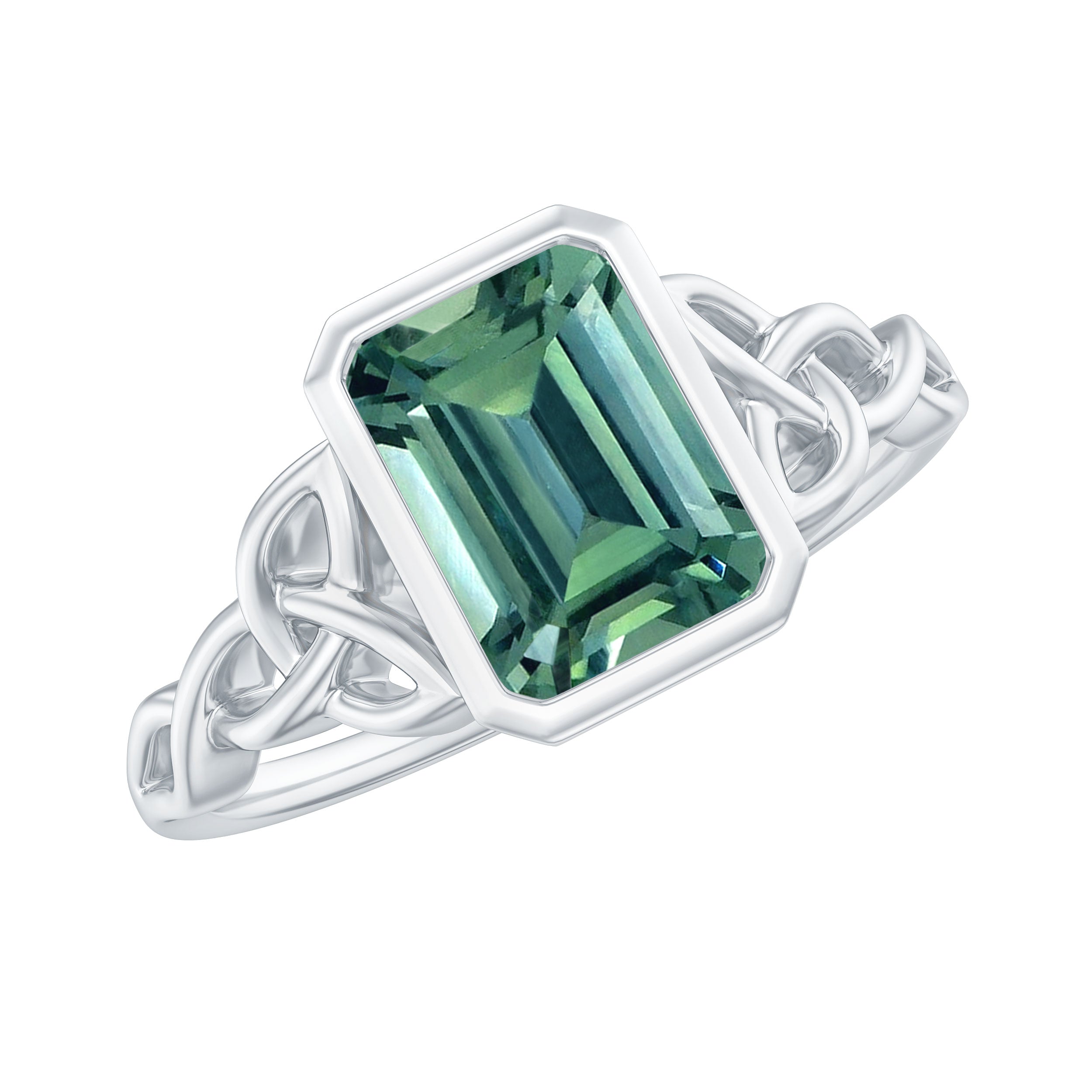 Created Green Sapphire Solitaire Celtic Engagement Ring Lab Created Green Sapphire - ( AAAA ) - Quality - Rosec Jewels