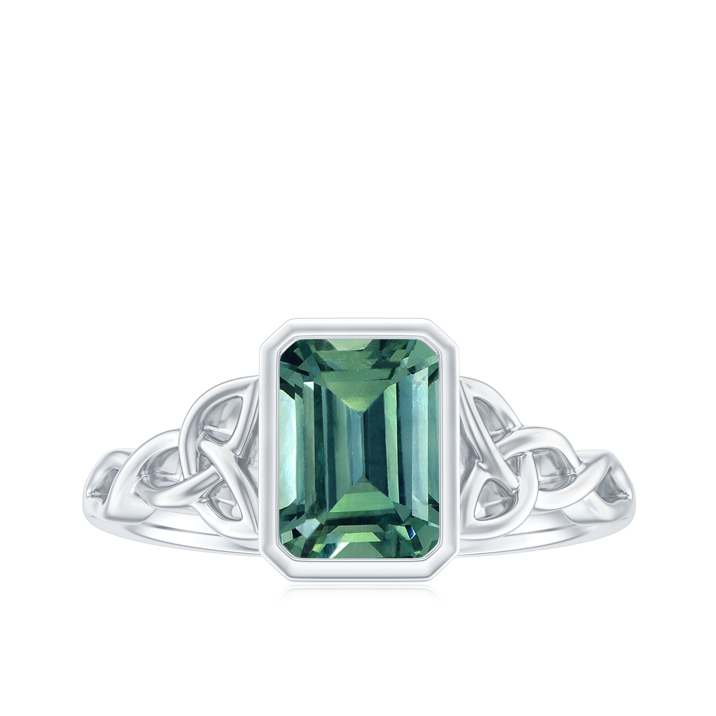 Created Green Sapphire Solitaire Celtic Engagement Ring Lab Created Green Sapphire - ( AAAA ) - Quality - Rosec Jewels