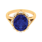 Lab Created Blue Sapphire Oval Engagement Ring with Diamond Lab Created Blue Sapphire - ( AAAA ) - Quality - Rosec Jewels