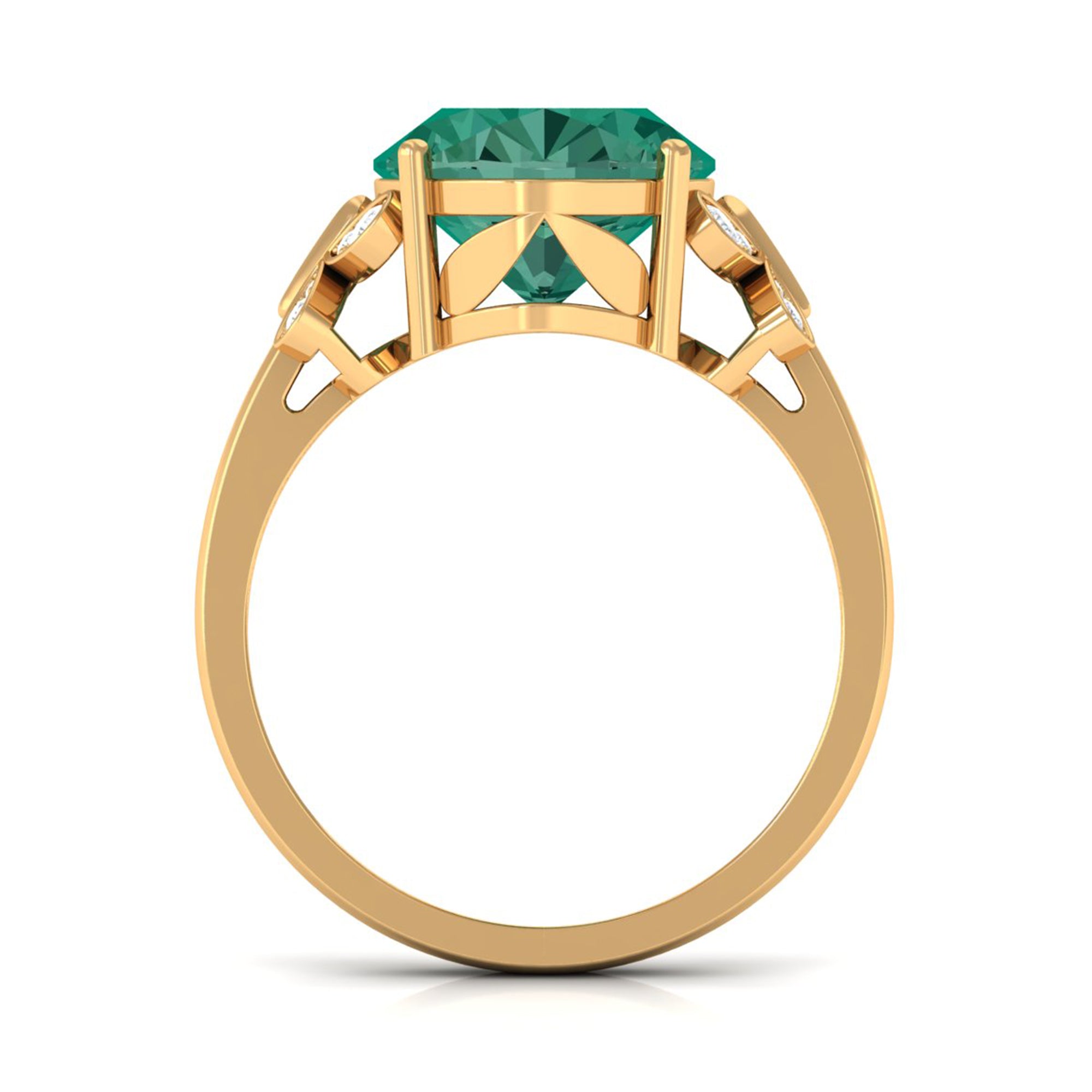 Oval Created Green Sapphire Statement Ring with Diamond Lab Created Green Sapphire - ( AAAA ) - Quality - Rosec Jewels