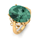 Oval Created Green Sapphire Statement Ring with Diamond Lab Created Green Sapphire - ( AAAA ) - Quality - Rosec Jewels