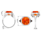 Cushion Cut Created Orange Sapphire and Diamond Statement Halo Ring Lab Created Orange Sapphire - ( AAAA ) - Quality - Rosec Jewels