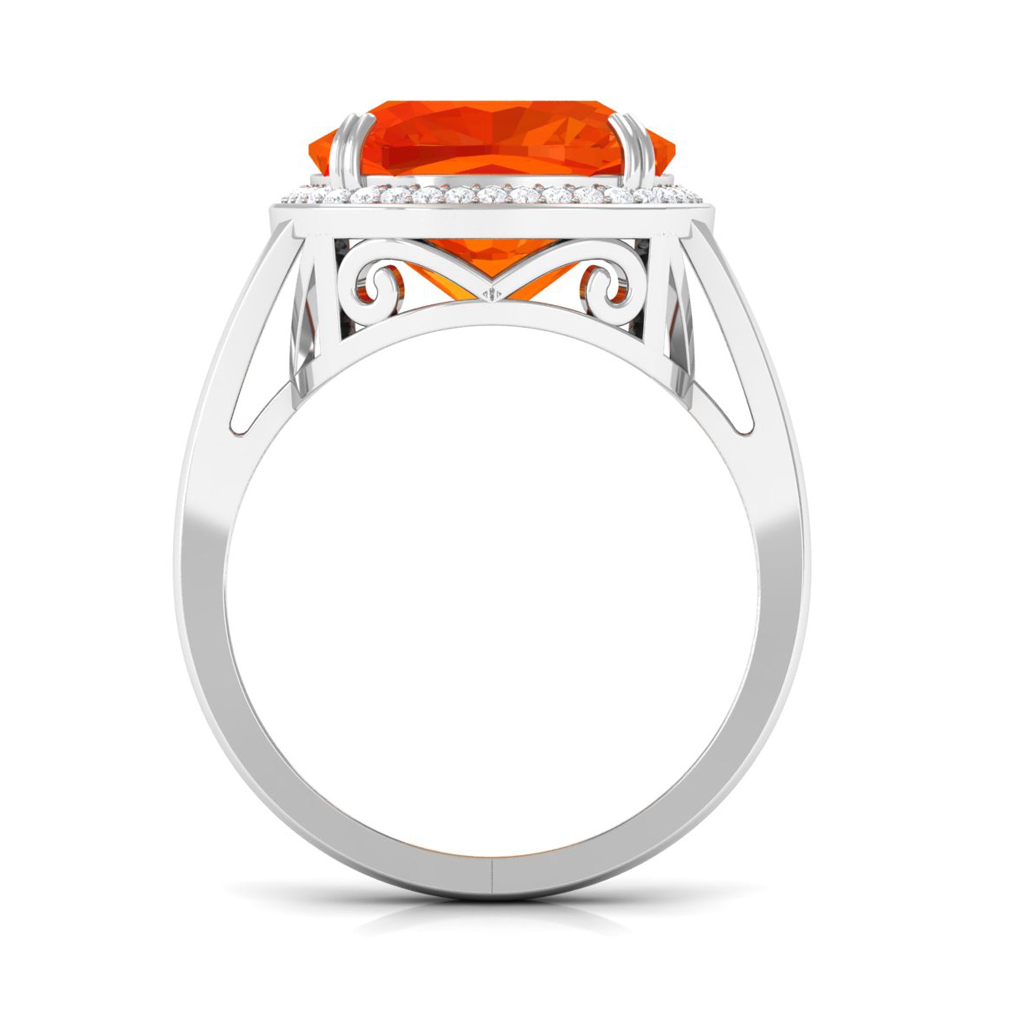 Cushion Cut Created Orange Sapphire and Diamond Statement Halo Ring Lab Created Orange Sapphire - ( AAAA ) - Quality - Rosec Jewels