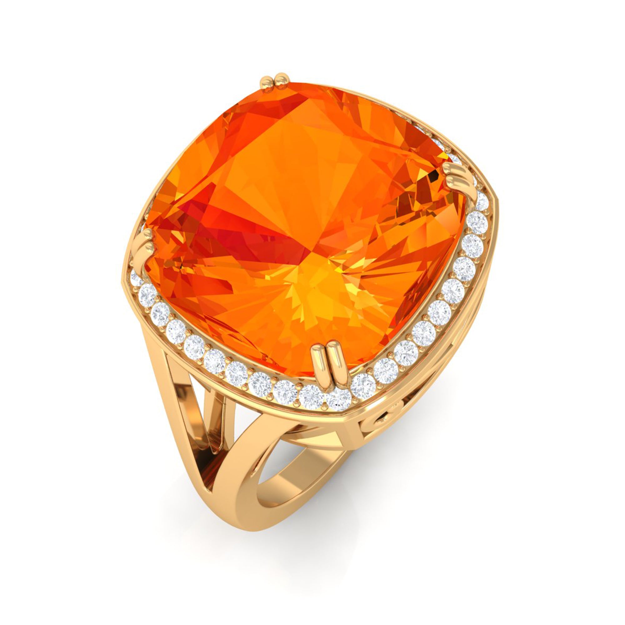 Cushion Cut Created Orange Sapphire and Diamond Statement Halo Ring Lab Created Orange Sapphire - ( AAAA ) - Quality - Rosec Jewels