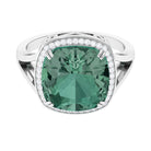 Cushion Cut Lab Grown Green Sapphire Engagement Ring with Moissanite Lab Created Green Sapphire - ( AAAA ) - Quality - Rosec Jewels