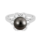 Natural Tahitian Pearl Flower Cocktail Ring with Diamond Tahitian pearl - ( AAA ) - Quality - Rosec Jewels