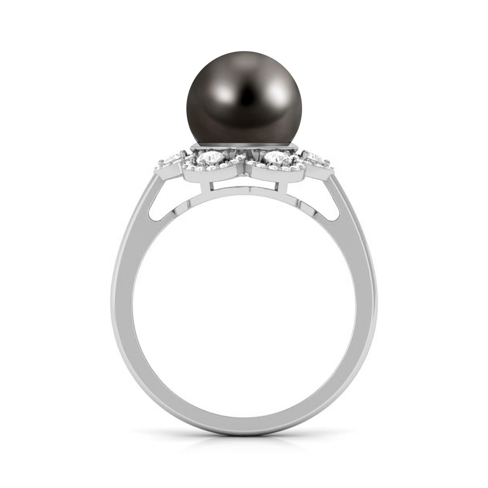 Natural Tahitian Pearl Flower Cocktail Ring with Diamond Tahitian pearl - ( AAA ) - Quality - Rosec Jewels