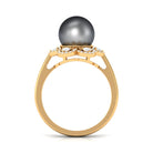 Natural Tahitian Pearl Flower Cocktail Ring with Diamond Tahitian pearl - ( AAA ) - Quality - Rosec Jewels