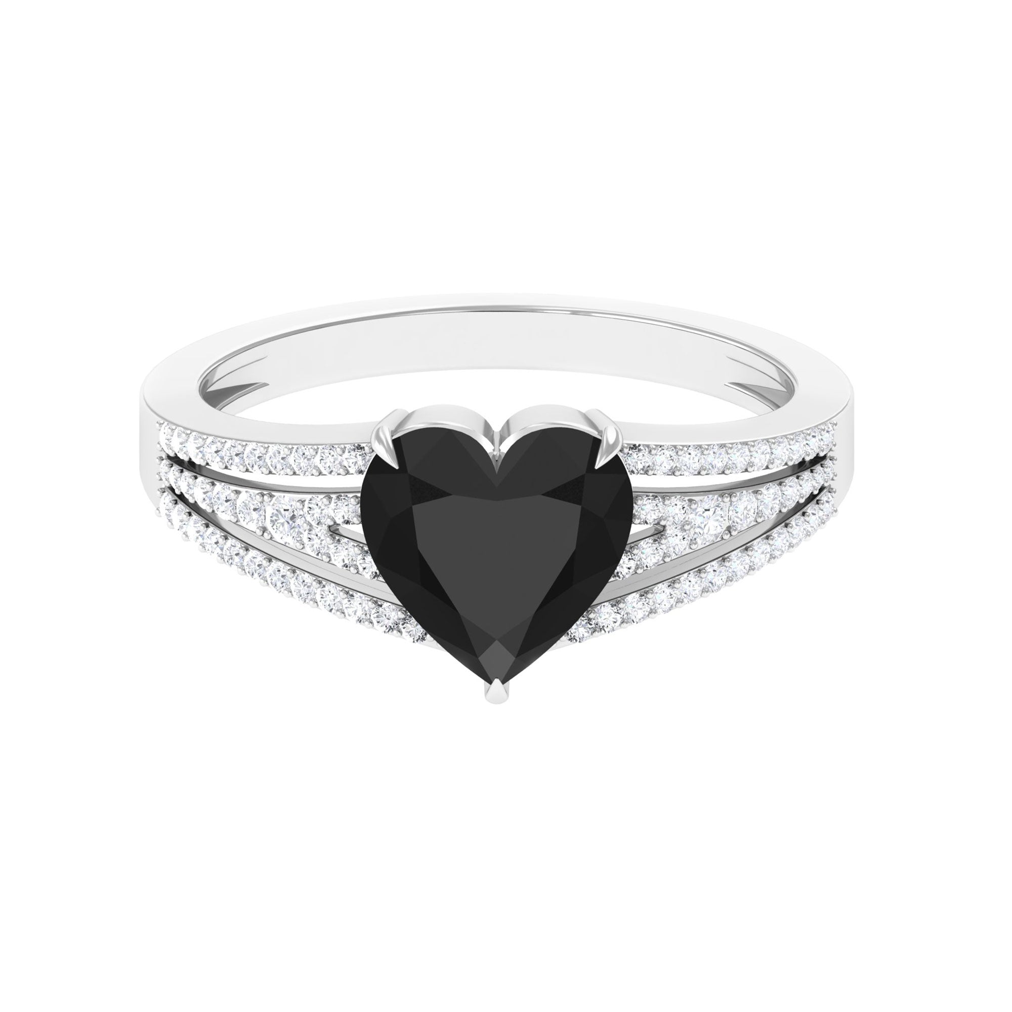 Created Black Diamond Heart Engagement Ring with Diamond Lab Created Black Diamond - ( AAAA ) - Quality - Rosec Jewels