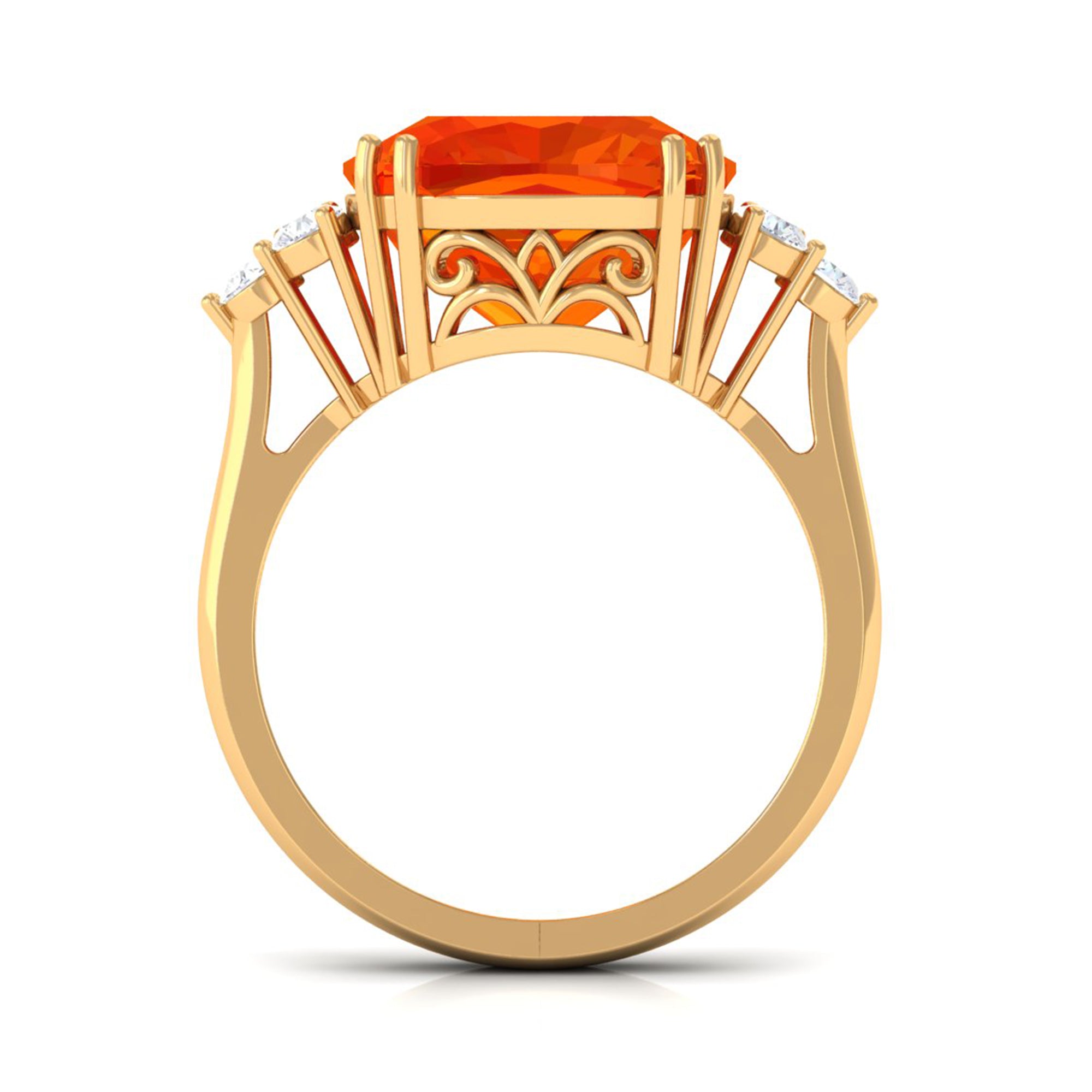 Created Orange Sapphire Cushion Cut Engagement Ring with Diamond Lab Created Orange Sapphire - ( AAAA ) - Quality - Rosec Jewels