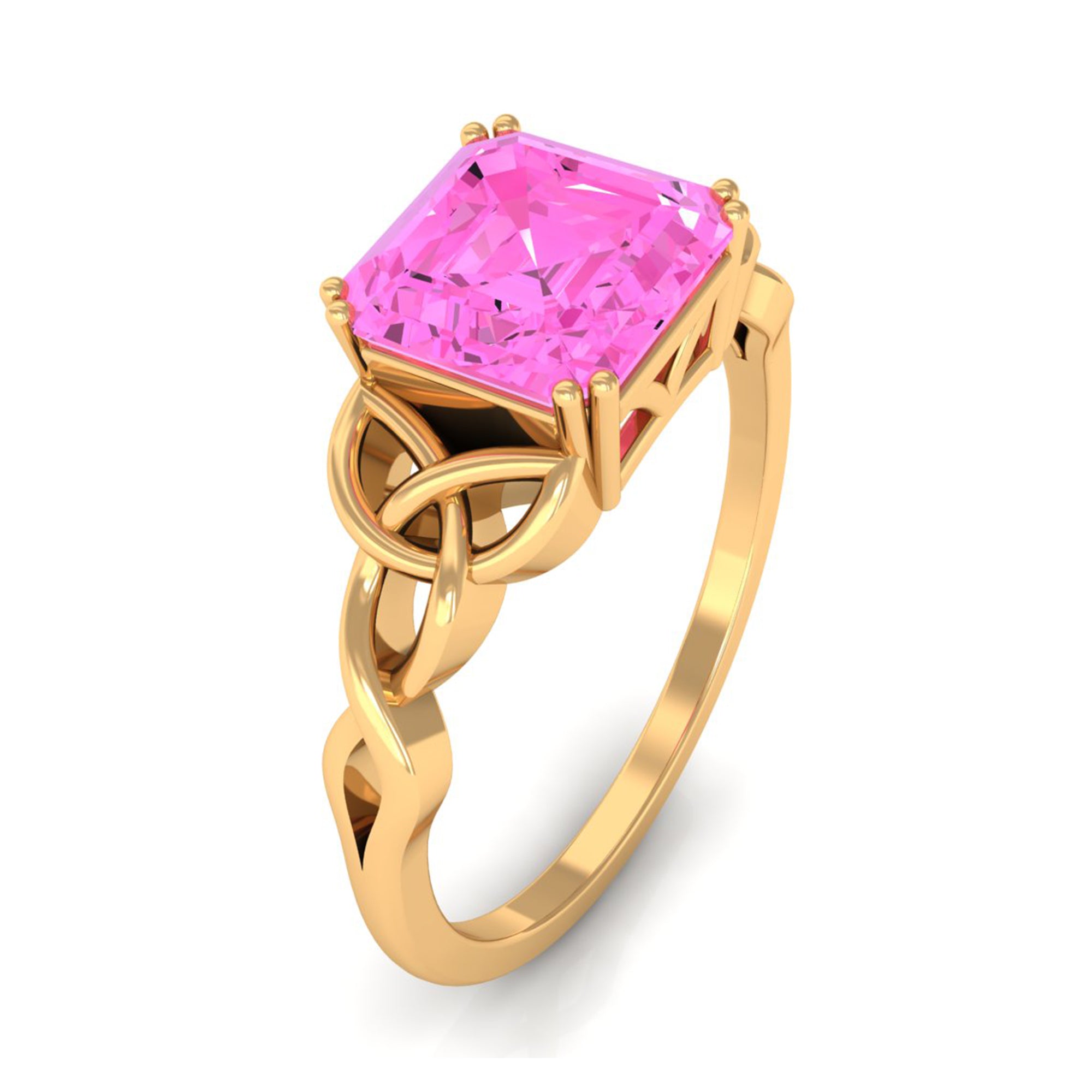 Asscher Cut Lab Grown Pink Sapphire Solitaire Celtic Knot Ring Lab Created Pink Sapphire - ( AAAA ) - Quality - Rosec Jewels