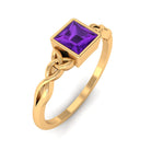 Natural Amethyst Princess Cut Solitaire Celtic Ring in Bezel Setting Amethyst - ( AAA ) - Quality - Rosec Jewels