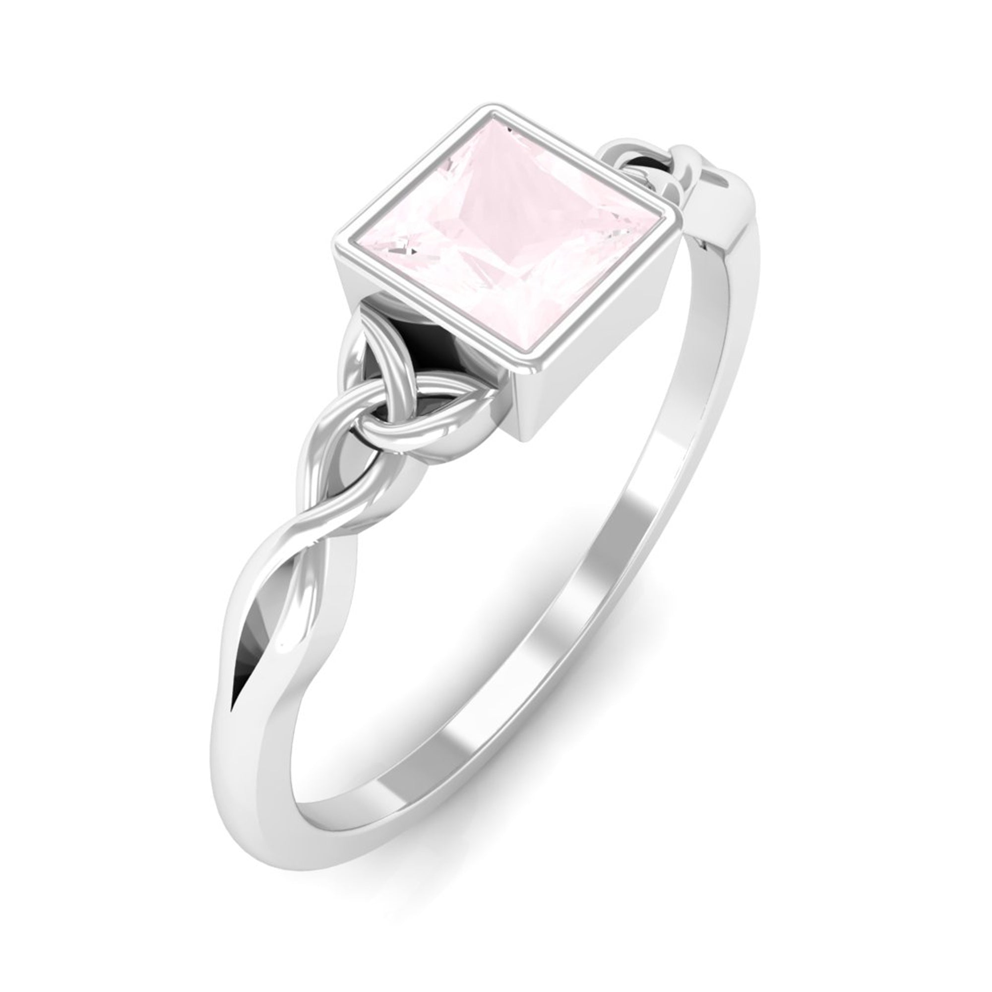 5 MM Princess Cut Rose Quartz Solitaire Celtic Ring in Bezel Setting Rose Quartz - ( AAA ) - Quality - Rosec Jewels