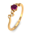 Real Rhodolite Solitaire Leaf Inspired Promise Ring with Diamond Rhodolite - ( AAA ) - Quality - Rosec Jewels