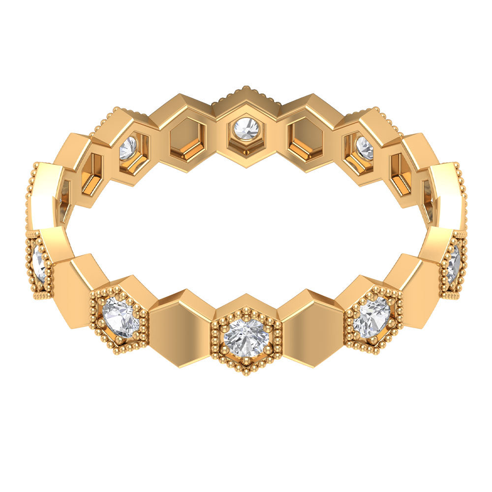 Diamond and Gold Geometric Band Ring Diamond - ( HI-SI ) - Color and Clarity - Rosec Jewels