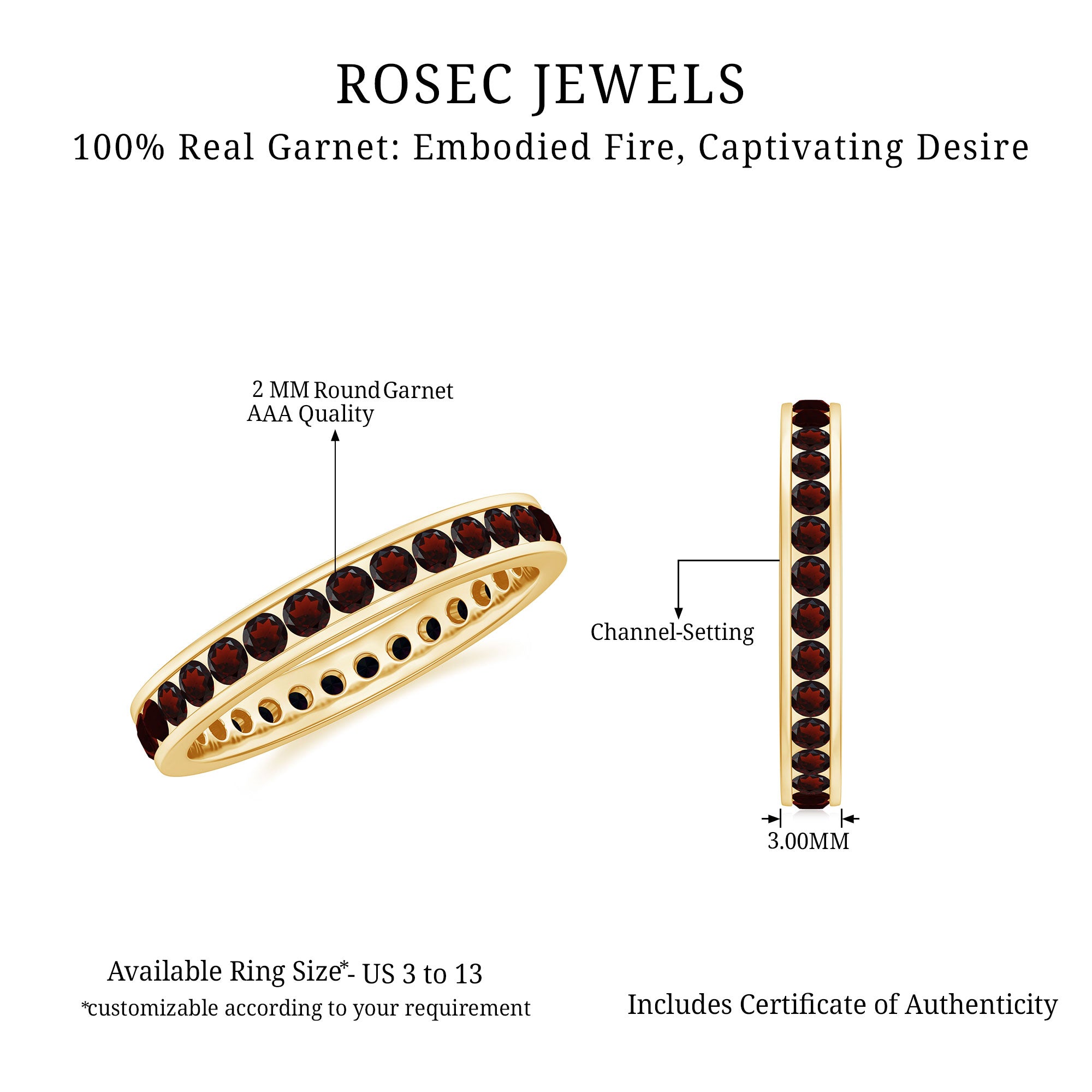 1.50 Ct Channel Set Round Garnet Eternity Band Ring in Gold Garnet - ( AAA ) - Quality - Rosec Jewels