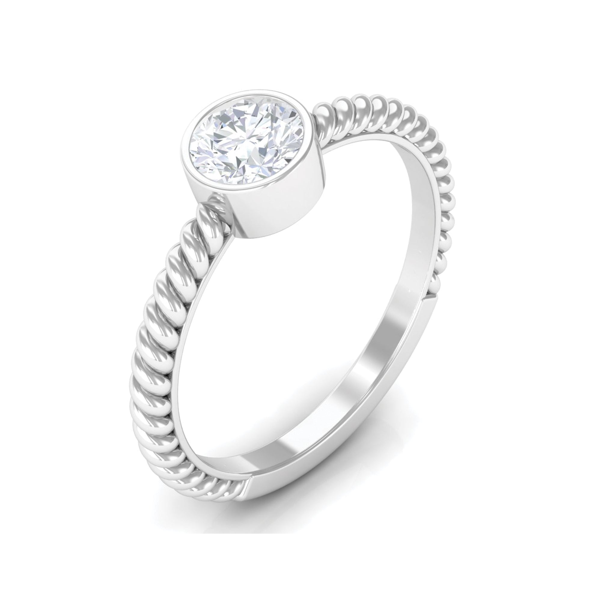 1/2 CT Bezel Set Zircon Solitaire Minimal Ring with Twisted Rope Details Zircon - ( AAAA ) - Quality - Rosec Jewels