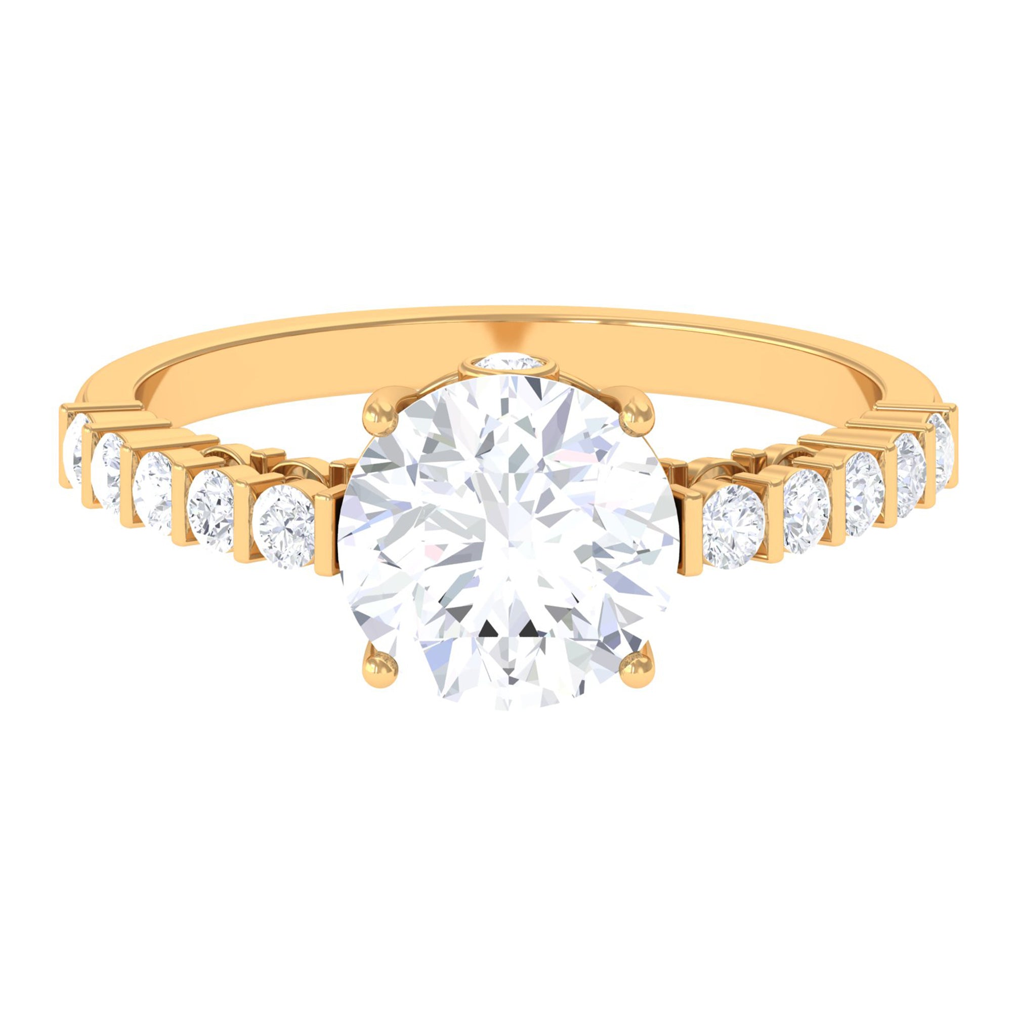 Solitaire Moissanite Engagement Ring with Side Stones Moissanite - ( D-VS1 ) - Color and Clarity - Rosec Jewels