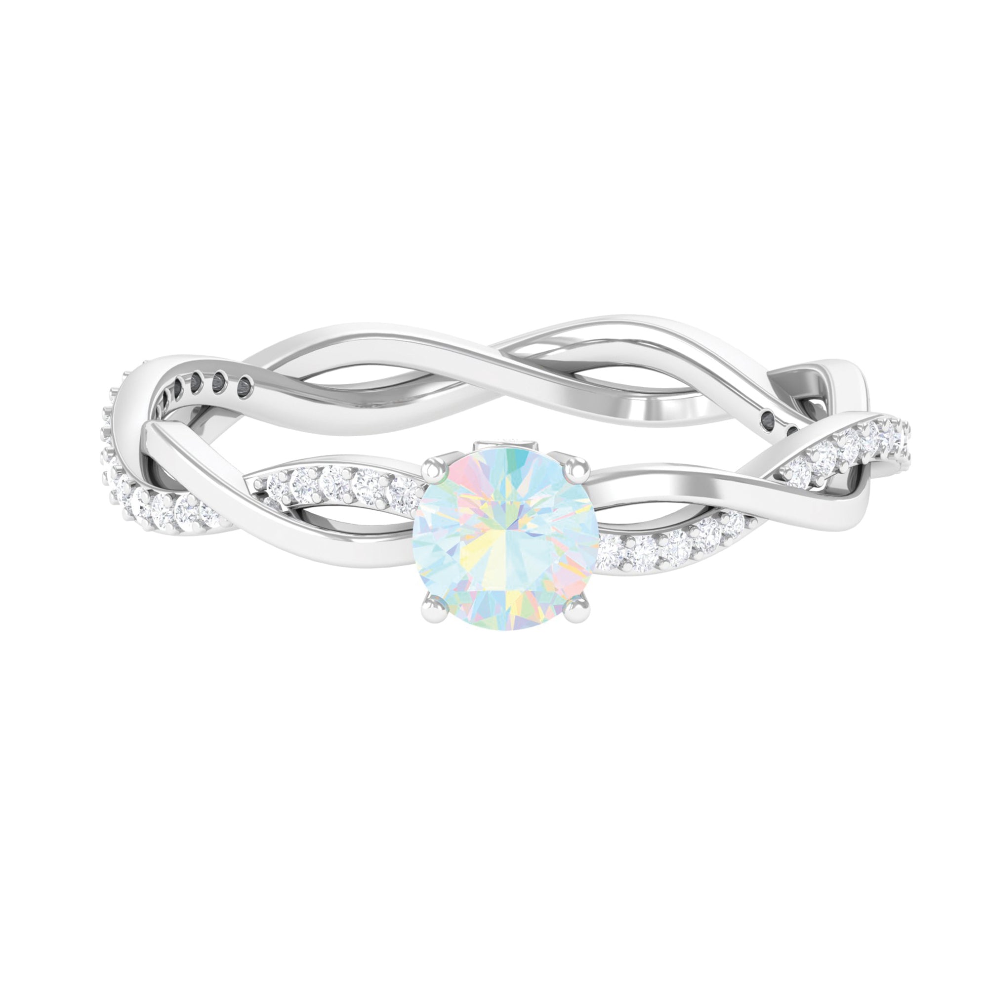 Ethiopian Opal Solitaire Ring with Diamond Braided Shank Ethiopian Opal - ( AAA ) - Quality - Rosec Jewels