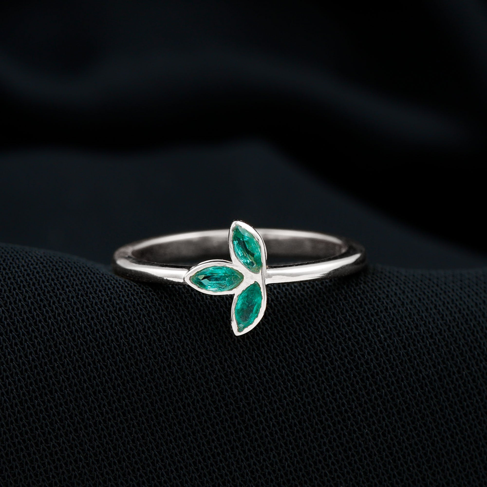 May Birthstone 1/2 CT Marquise Cut Emerald Petal Ring in Bezel Setting Emerald - ( AAA ) - Quality - Rosec Jewels