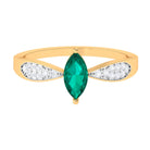 Marquise Cut Emerald Solitaire Ring with Diamond Accent Emerald - ( AAA ) - Quality - Rosec Jewels