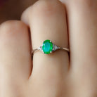 3/4 CT Oval Emerald Engagement Ring with Diamond Trio Emerald - ( AAA ) - Quality - Rosec Jewels