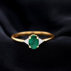 3/4 CT Oval Emerald Engagement Ring with Diamond Trio Emerald - ( AAA ) - Quality - Rosec Jewels