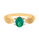 Oval Emerald Solitaire Engagement Ring with Diamond Accent Emerald - ( AAA ) - Quality - Rosec Jewels