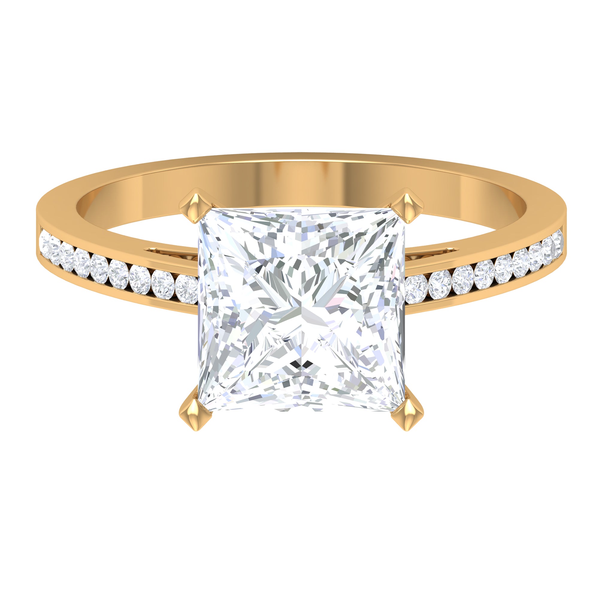 Rosec Jewels-3 CT Four Prong Set Solitaire Moissanite Ring with Channel Set Side Stones