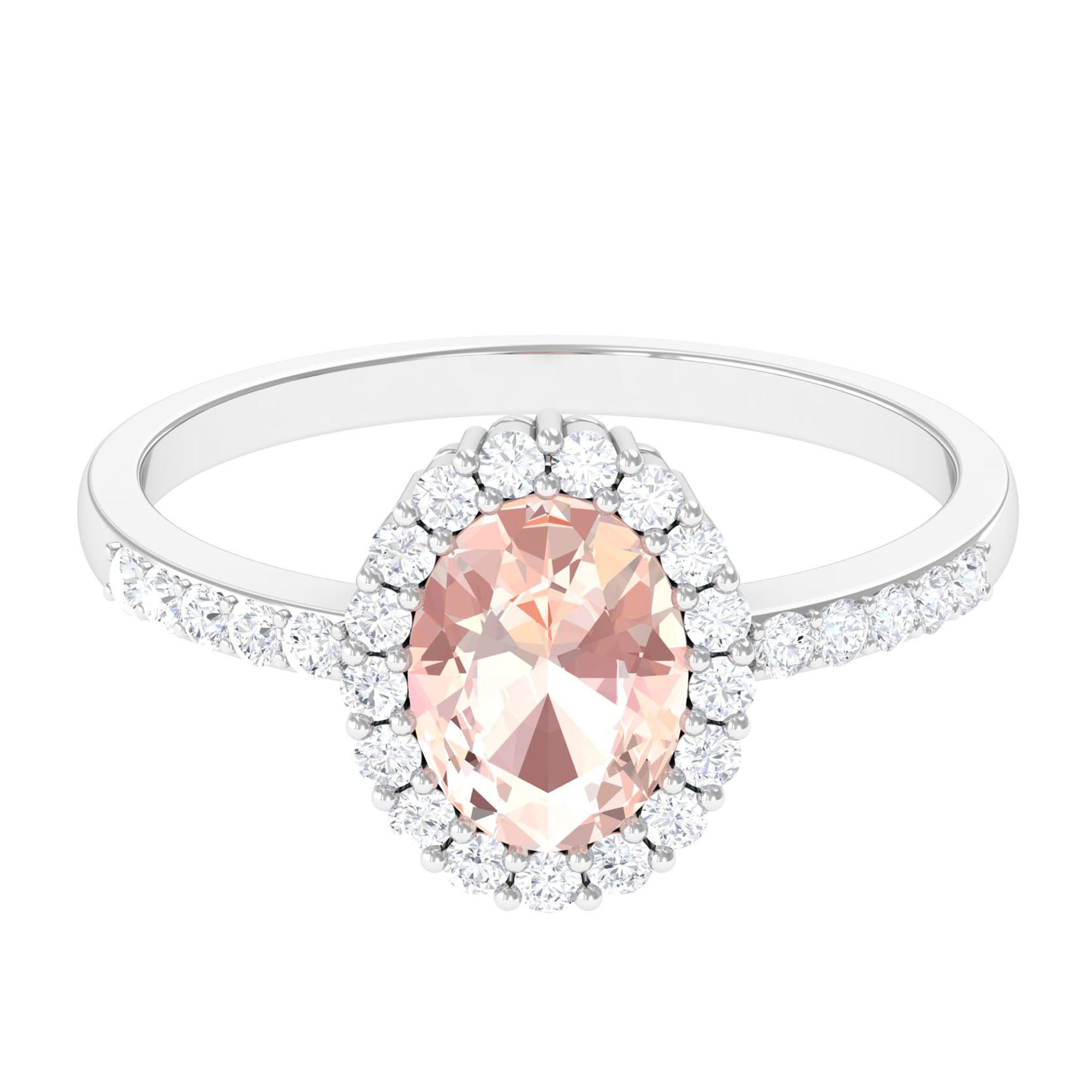 Oval Morganite Simple Engagement Ring with Diamond Morganite - ( AAA ) - Quality - Rosec Jewels