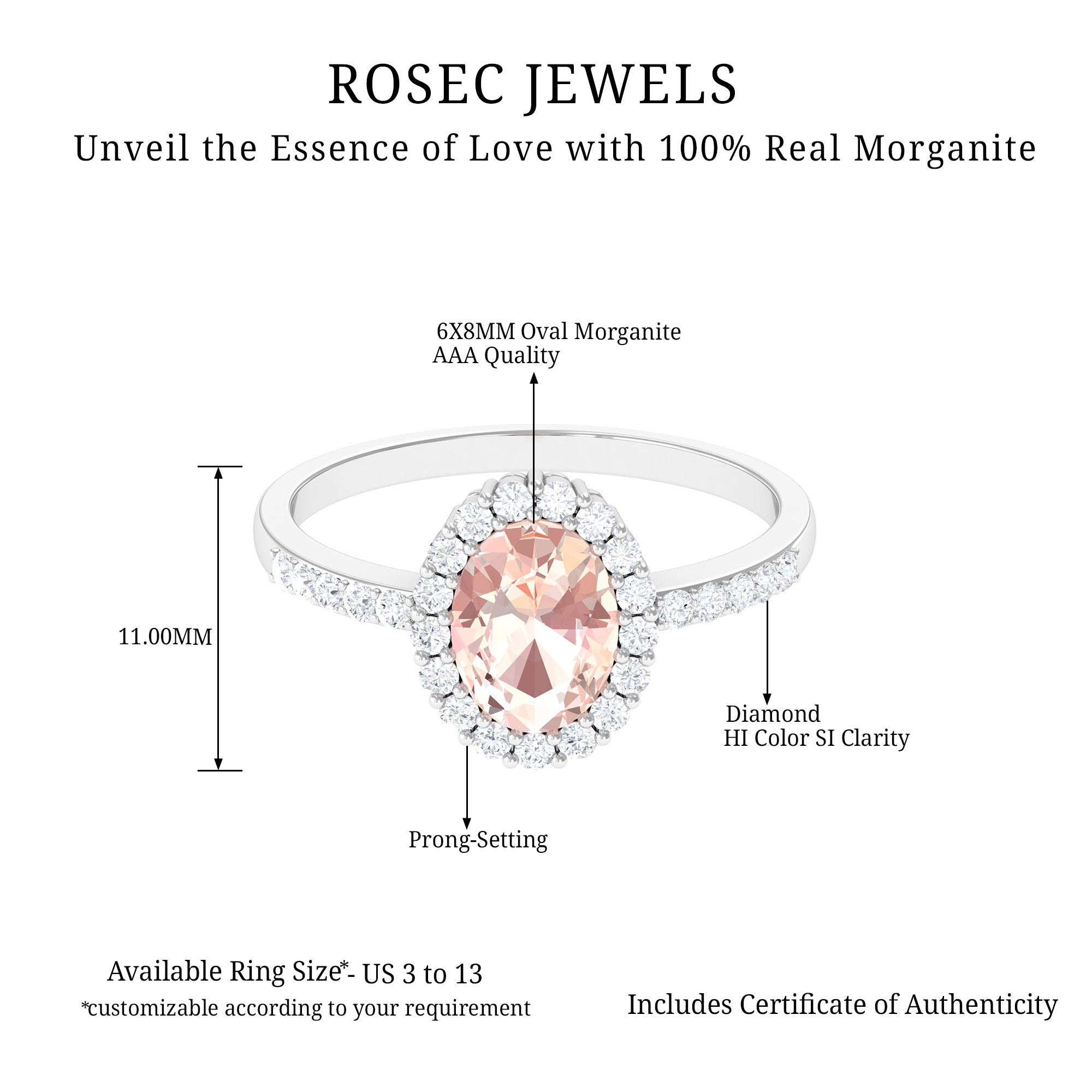 Oval Morganite Simple Engagement Ring with Diamond Morganite - ( AAA ) - Quality - Rosec Jewels