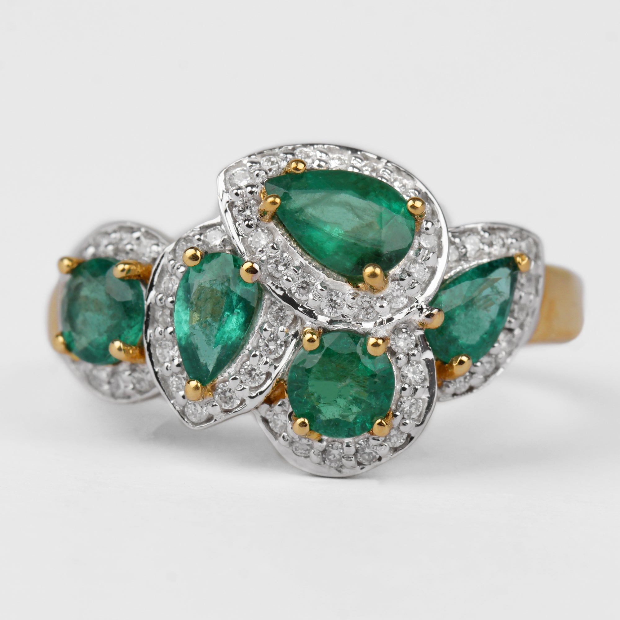 May Birthstone 1.75 CT Emerald Cocktail Engagement Ring with Diamond Accent Emerald - ( AAA ) - Quality - Rosec Jewels